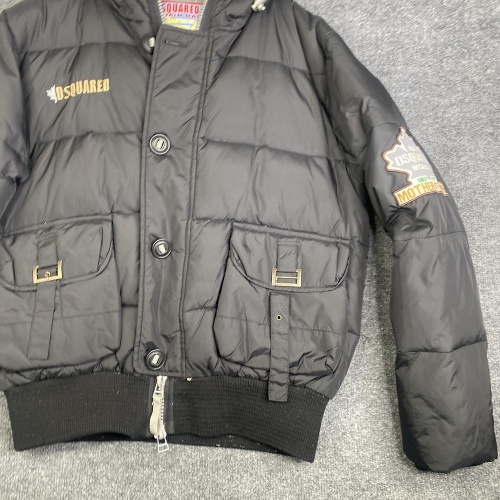 DSQUARED Mountain Range Jacket Mens 48 Black Down Puffer Bomber Hooded Ski Logo - Picture 3 of 12
